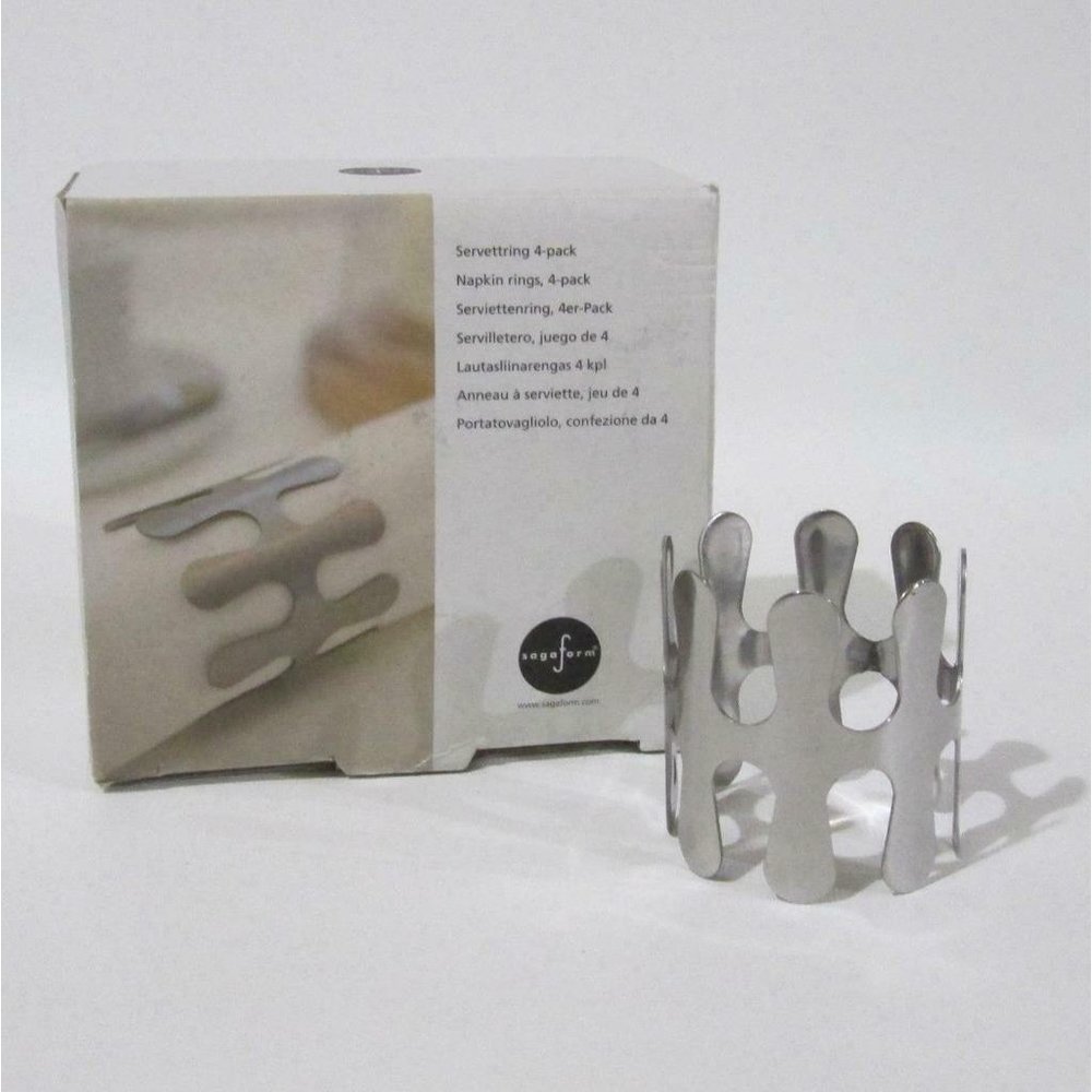 Sagaform Chrome Napkin Rings 4 Pack Shiny Silvertone Metal New